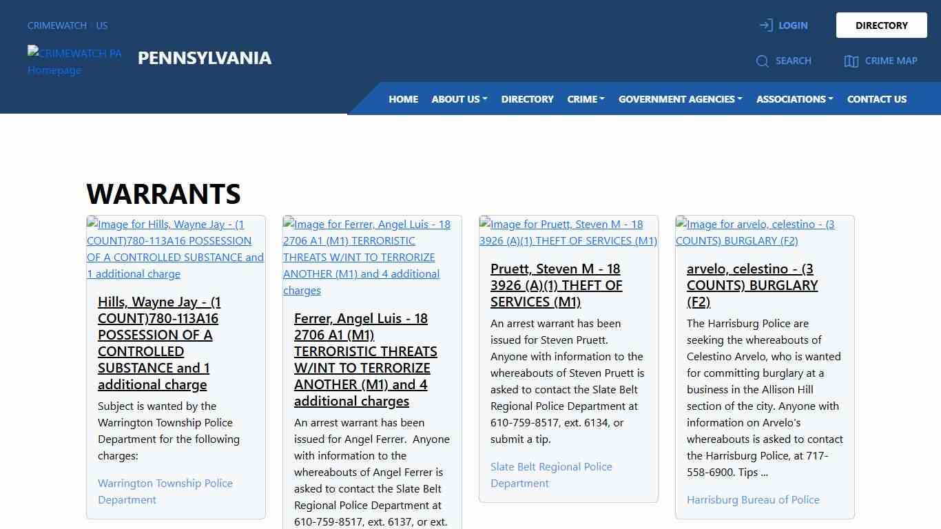 Pennsylvania Warrants CRIMEWATCH
